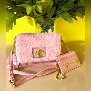 NEW Juicy Couture Pink Blush Gold Crown Crossbody and credit card holder/ wallet